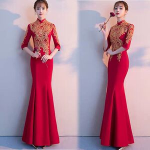 new style autumn long sleeved Chinese fishtail wedding dress