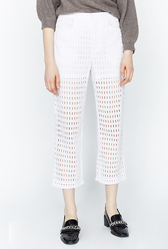 dazzle地素 新款 纯棉双层裤边性感镂空长裤 2m1q410