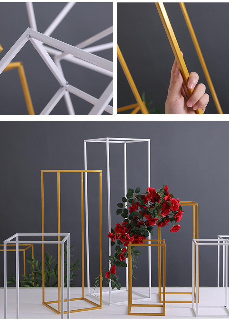 几何路引婚庆道具花柱金色铁艺方框婚礼堂布置长方体框架金属花架