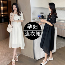 Senior maternity dress summer 2021 new fashion tide size covering belly thin wooden ear bow dress