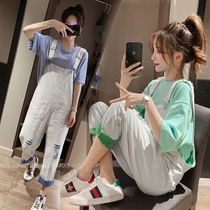 Pregnant women with two-piece summer clothing 2021 summer pregnancy new foreign style maternity pregnant women tide Hot Mom personality out