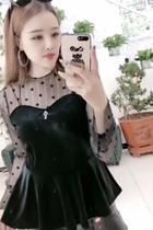 2021 autumn and winter new fashion gold velvet stitching mesh T-shirt women long sleeve slim base shirt top