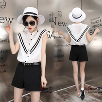 2021 summer new Korean fashion chiffon shirt cotton linen female ruffle sleeveless slim shirt shirt
