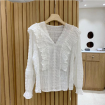 Vintage Palace style fungus lace V-neck shirt long sleeve Joker 2020 Autumn wear new loose top