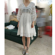 Dress new womens loose seven-point sleeve students spring and summer stitching lace skirt F5511 holiday beach skirt