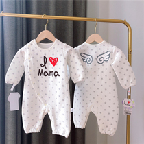 ILOVEPAPAMAMA newborn baby conjoined spring autumn pure cotton cute climbing to wear male and female baby for 0-3 months