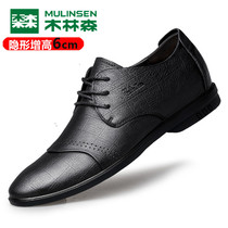 Wood Linson Mens Leather Shoes Summer Breathable Inner Heightening Genuine Leather Positive Clothing Pointed Business Casual Mens Shoes Small Size 3637