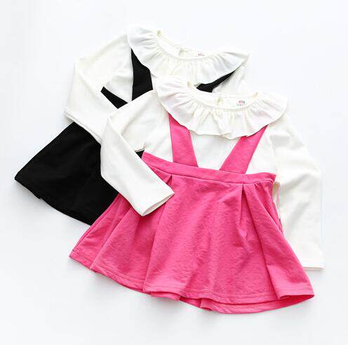 萌芽春夏款童装花边领女宝宝圆领裙子学院长袖儿童公主女童连衣裙_7折