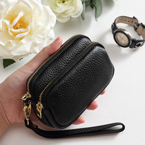 Leather coin purse female small soft cowhide mother style hand carry hand hold short simple multi-layer double zipper small wallet