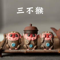 Twelve three No Monkeys cover tea pets dont listen to dont look at the ornaments