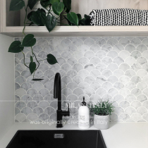 Non-slip marble floor tiles natural stone mosaic toilet shower background wall tiles fish scales fan