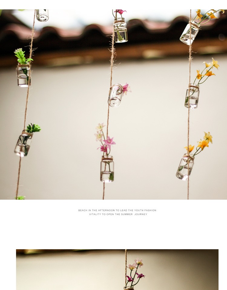 悬挂透明玻璃瓶子小清新绿植物装饰串空中吊饰幼儿园环创空中挂饰