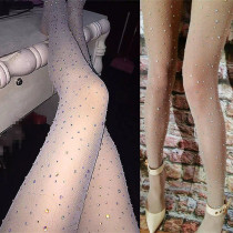 European and American nightclub bar DJ female singer ds performance fashion show lead dancer jazz sexy flash Diamond perspective net pantyhose