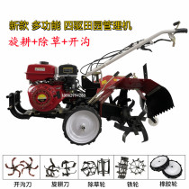 Four-drive micro-tiller turning ground pine soil rotary tillage orchard ditching machine for ridging and ditching diesel rear rotary field garden management machine