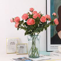 European high-grade wet rose simulation flower single fake flower indoor living room table floor flower arrangement decoration ornaments