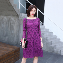 Large size womens fat mm2021 autumn new heavy embroidery lace dress dinner party annual party dress socialite style