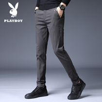  Playboy casual pants mens spring and autumn straight mens long pants slim-fit small feet Korean version of the trend elastic all-match