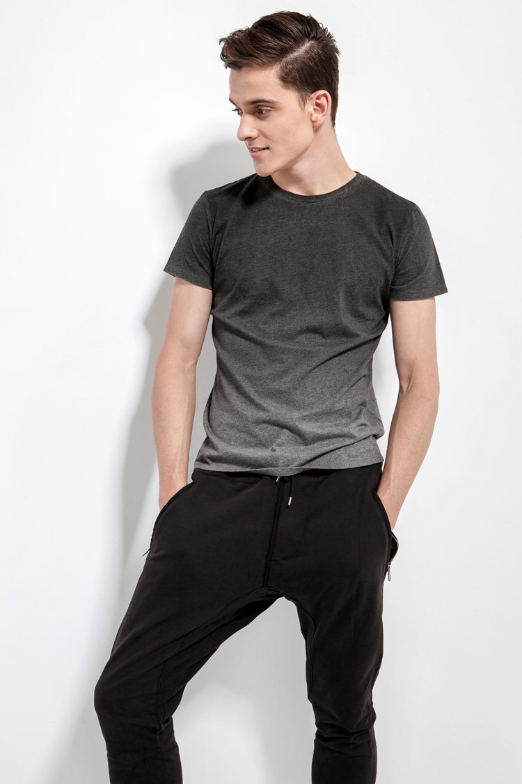 basique元本男装 修身圆领短袖t恤 渐变灰黑 潮酷个性夏装