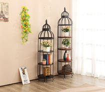Wrought iron bird cage solid wood flower stand climbing clapboard floor rack storage rack floor corner bookshelf