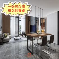 Nordic wrought iron dining table solid wood table and chair combination rectangular small apartment conference table creative simple workbench