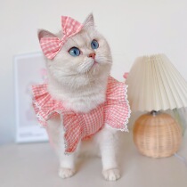 Pure Desire Little Fairy Kitty Cat dress Dress Lace Plaid Dog Yoke Summer Clothes Pet Bubble Dress Send Hair Clip