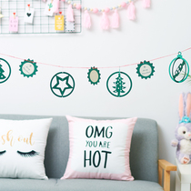 ins grid wall small colorful flag Christmas party wave dot loving triangle animal hanging flag birthday party decorations