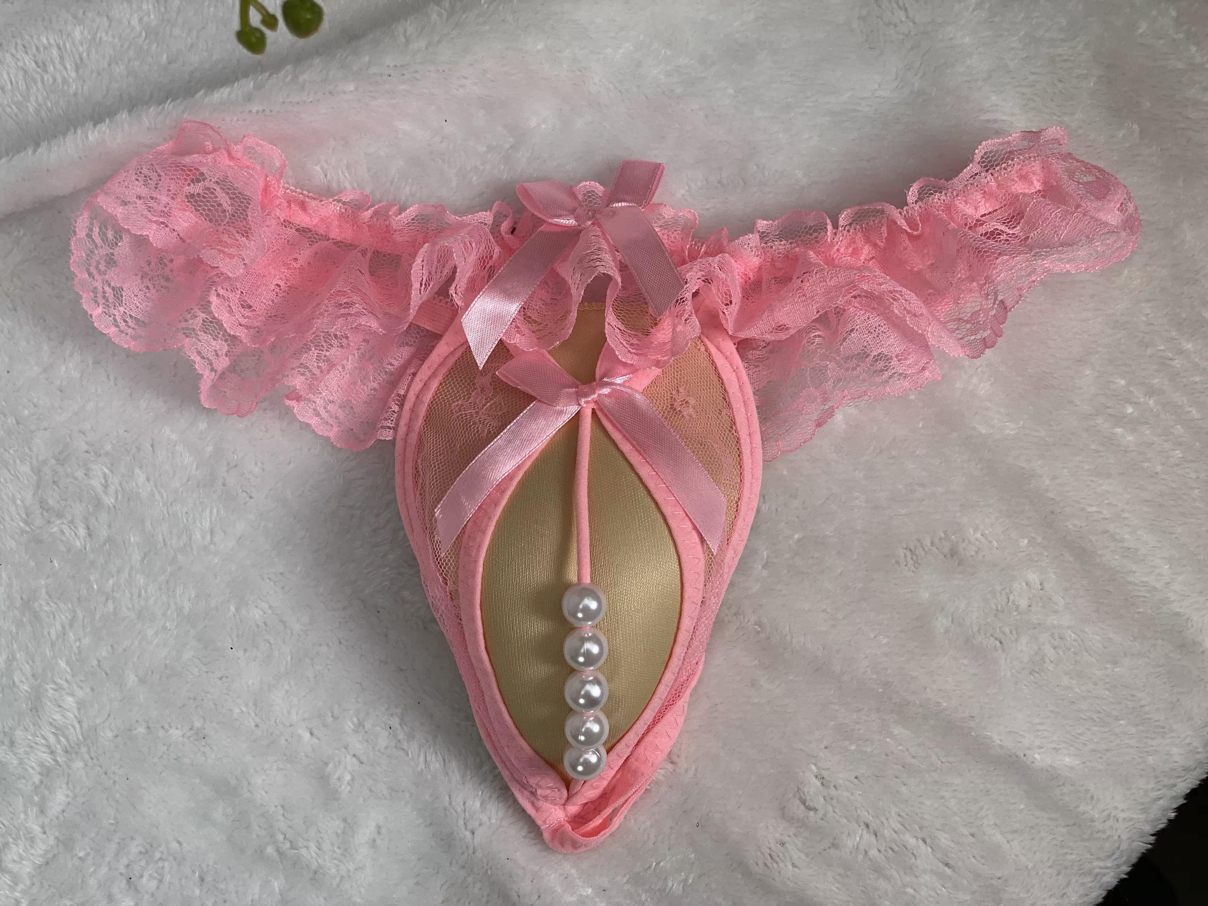 苾美 珍珠纱边 性感透视内裤 cd变装jj裤 定形护裆底裤 隐藏jj