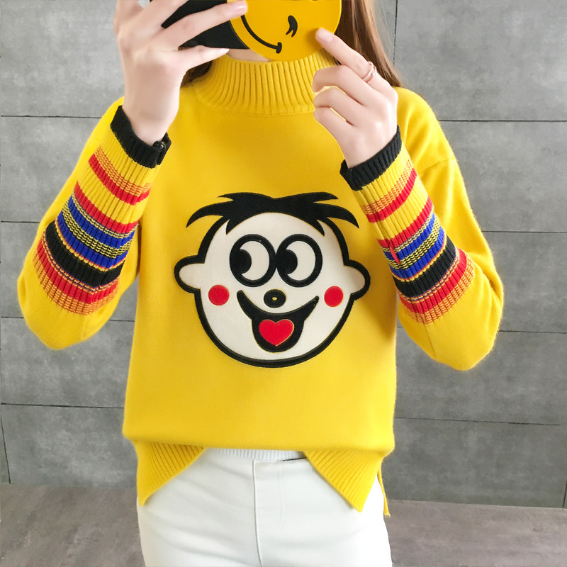 旺旺联名款网红慵懒风宽松套头中袖的旺仔女春装新款2019毛衣女