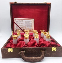 White jade wine ornaments Chinese gold inlaid Jade 12 zodiac spirits glass Jade cup Gold-plated 12 zodiac white wine glass