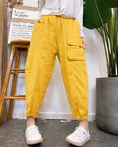 Cotton and linen pants womens loose linen nine-point pants Radish pants Summer thin Halon pants Wild thin casual pants solid color tide