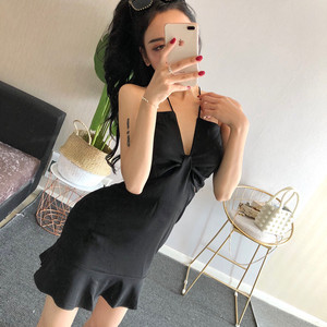 Halter neck U-neck cut sexy slim lady style dress