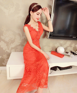 Lace wedding dress red fishtail dress