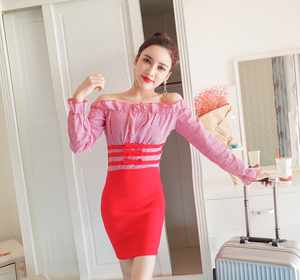 Autumn new sexy slim one line shoulder bag hip Long Sleeve Dress