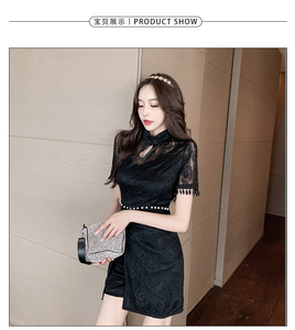 Retro split lace cheongsam dress + shorts two-piece suit of foreign style careful machine set