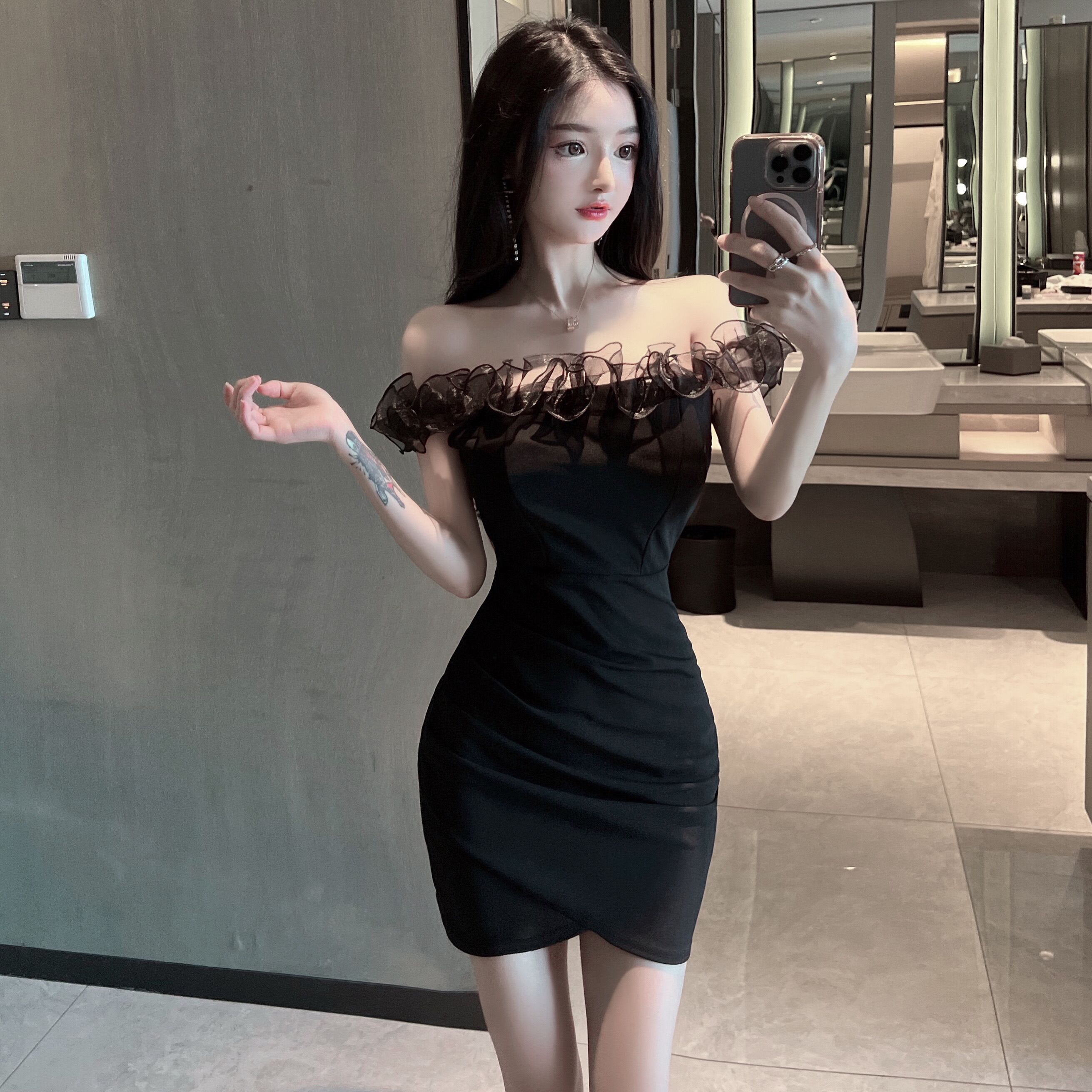 10547#实拍名媛气质性感一字肩抹胸连衣裙女纯欲修身显瘦包臀裙 - 17