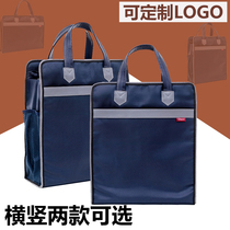 Portable document bag canvas A4 office zippered bag large capacity men and women multi-layer information bag briefcase meeting customization
