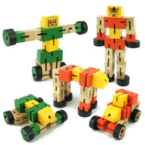 Child Wood Deformation Diamond Car Man Wood Robot Baby Puzzle Building Block Toy Boy Gift 23 years old