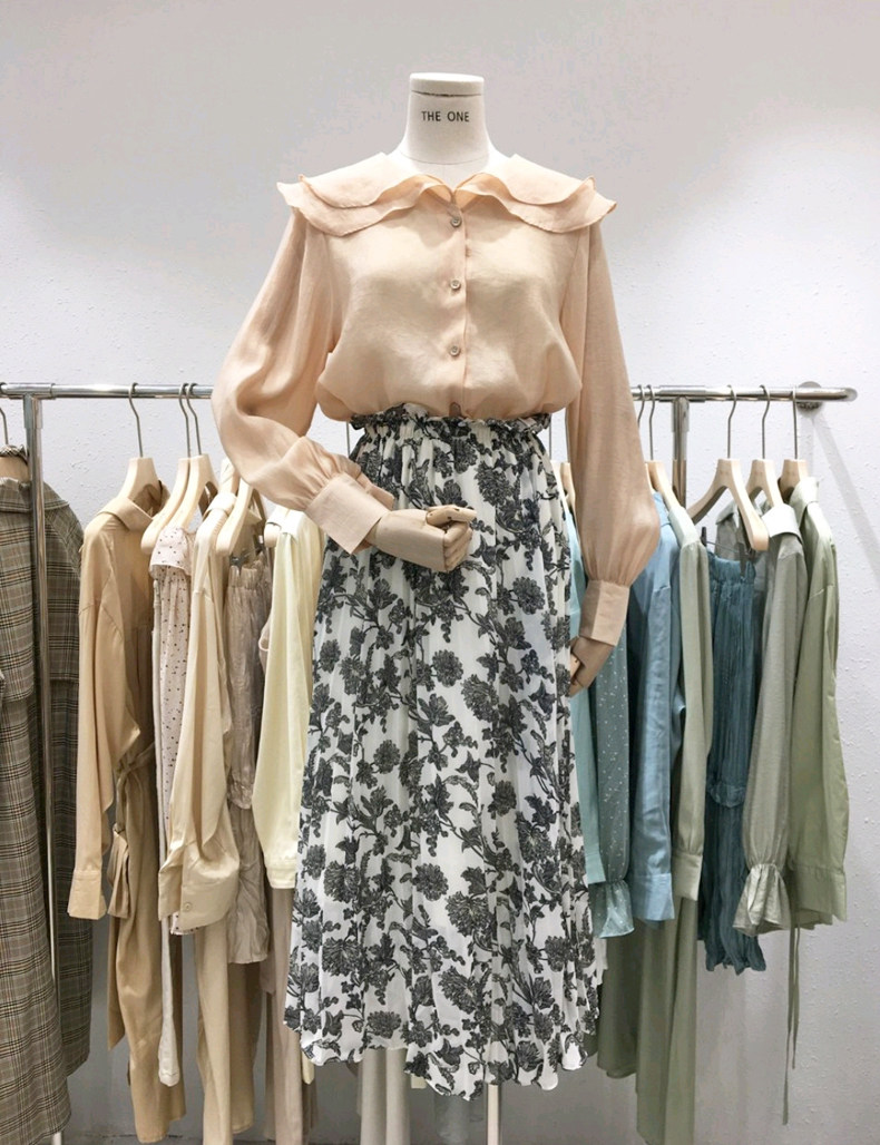 the one 2019春季新款女装韩范淑女气质收腰印花超仙的雪纺半身裙