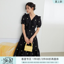 Van th Blue Nefa style first love sweet and broken floral dress woman summer 2022 new lotus leaf side skirt little black dress