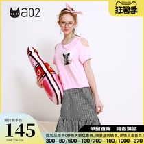 a02 shopping mall with the same trend printing off-shoulder plaid stitching fishtail dress female D1T3D0321DR