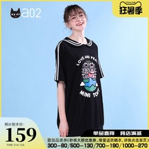 a02 new summer navy style casual black dress short sleeve lapel T-shirt dress female DTU1B0331DR