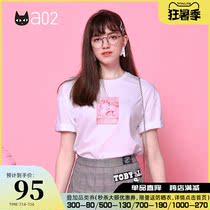 a02 new fashion fun cat print personality roll sleeve round neck short-sleeved T-shirt women DTV2C0051KT
