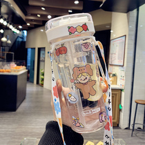 Net red creative with filter plastic cup adult outdoor portable water cup large capacity ins girl heart straw Cup