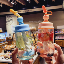 Creative Net red plastic cup ins Wind cute high-value straw water Cup girl heart student milkshake stirring Cup