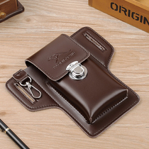 New Mens Waist Bag Wearing Belt Cowhide Fashion Satchel Bag Mobile Phone Bag Hanging Bag Small Bag Trendy Brand Mens Bag Casual Leather Bag