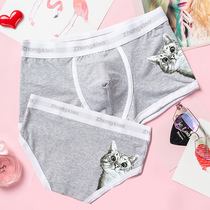 Net red explosive creative personality Cat couple underwear cotton set low waist underwear women breifs mens flat corner