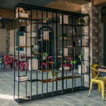 Restaurant Industrial Iron Art Partition Screen Office Xuanguan Shelf Creative Solid Wood Bookshelf Loft Show Shelf