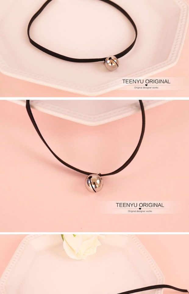 choker项圈原宿铃铛吊坠黑色皮带颈带锁骨链 chocker学生项链饰品_7折