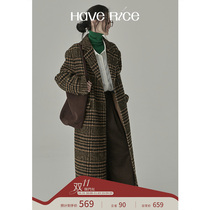 HAVERICE Restaurant Autumn and winter retro atmosphere full of brown plaid suit wool coat woolen coat