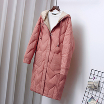 Cocoon type light and thin down jacket women long knee 2021 New loose casual hooded large size winter coat tide